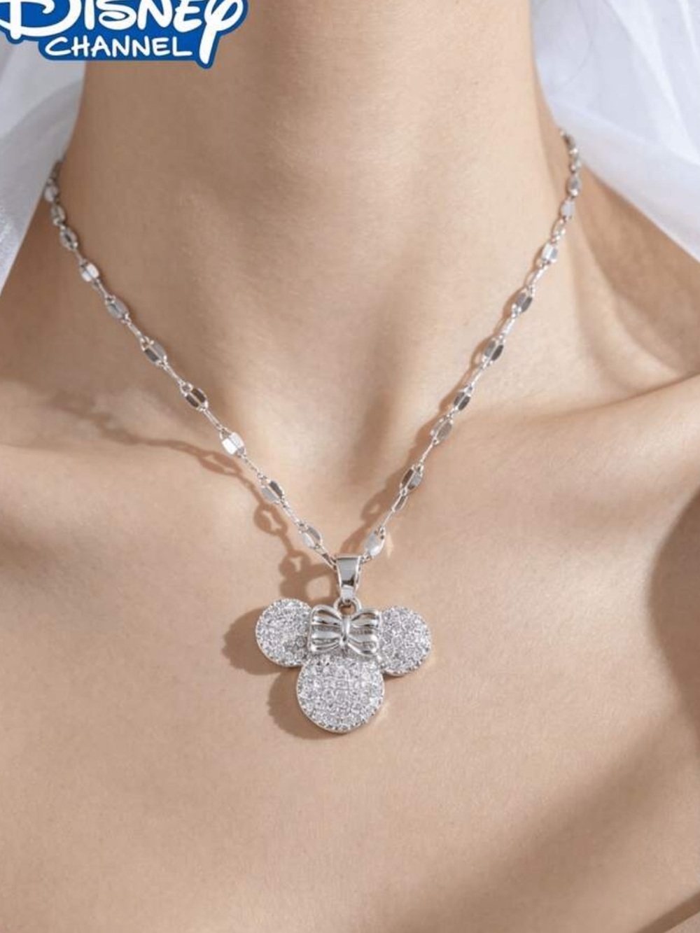 Disney Silver Minnie Mouse Pavé Pendant Necklace - NWT - Picture 2 of 4
